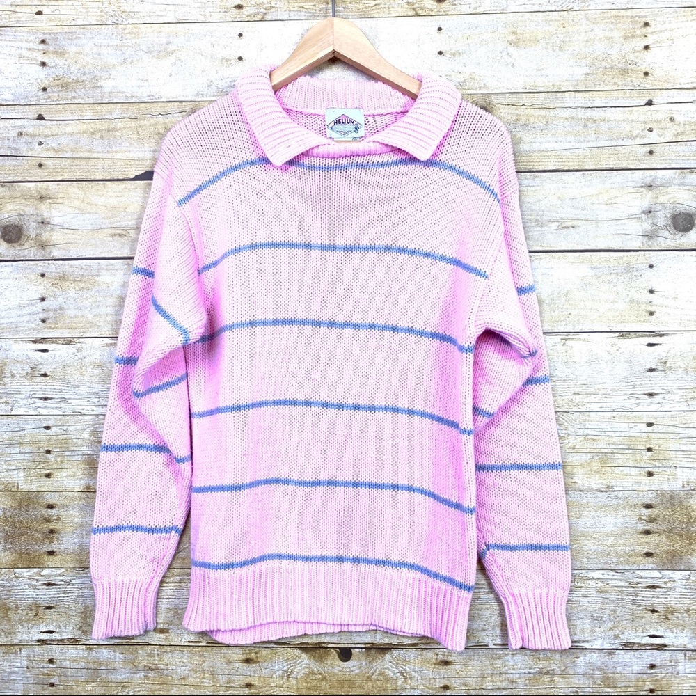 Helium Vintage Acrylic Striped Sweater Pink Grey - Picture 1 of 5